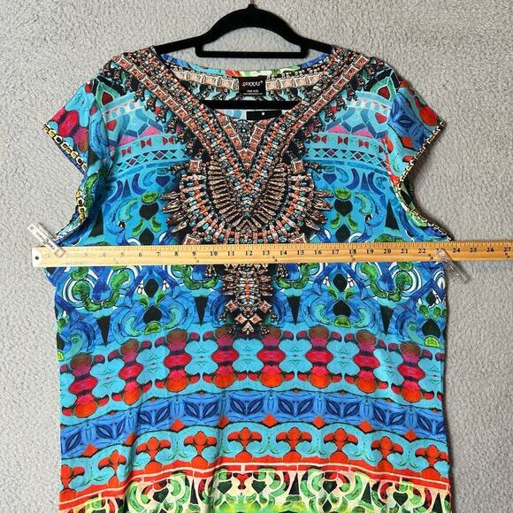 Sakkas Cover Up Womens OS Blue Multi Color V Neck Beach Dress Rhinestones NEW - Picture 4 of 9